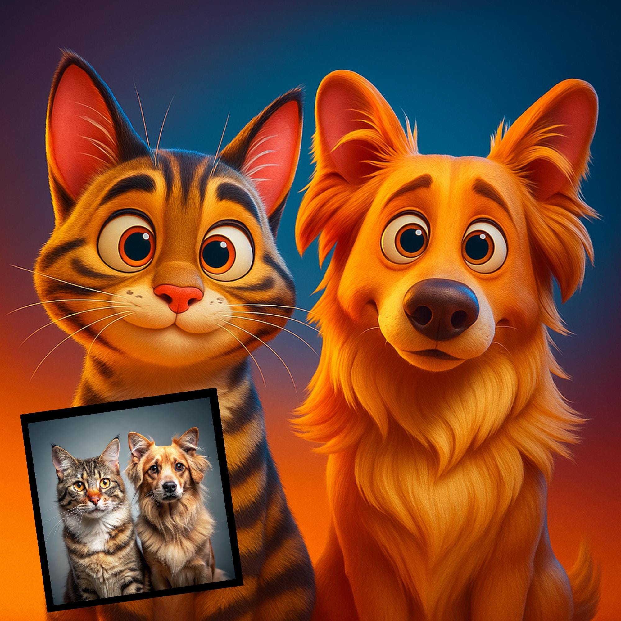 Cartoon Pet Portrait: Custom Digital Art, Dog & Cat Lover Gift (Digital Download)