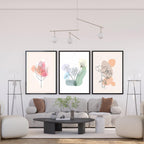 Modern Botanical Line Art Set of 3 – Minimalist Flower Wall Art Prints for Living Room, Bedroom, Office – Nordic Aesthetic Decor