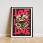 Skeletal Figures Embracing Poster - Love Is Love Art Print - Premium Framed, Museum-Quality Paper, Sustainable Materials - 15 Sizes