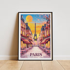 Paris Sunset Poster - Eiffel Tower Wall Art - Romantic Parisian Street - Framed & Unframed Options - Home and Cafe Decor