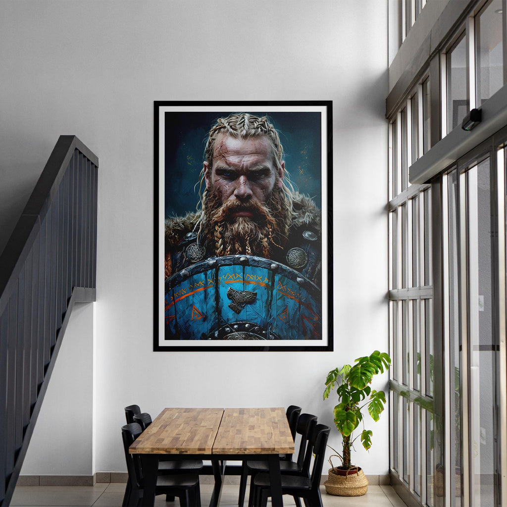 Viking Warrior Wall Art | Norse Mythology Poster | Framed or Canvas Print | Nordic Decor | Battle-Ready Viking | Gift | Digital Print