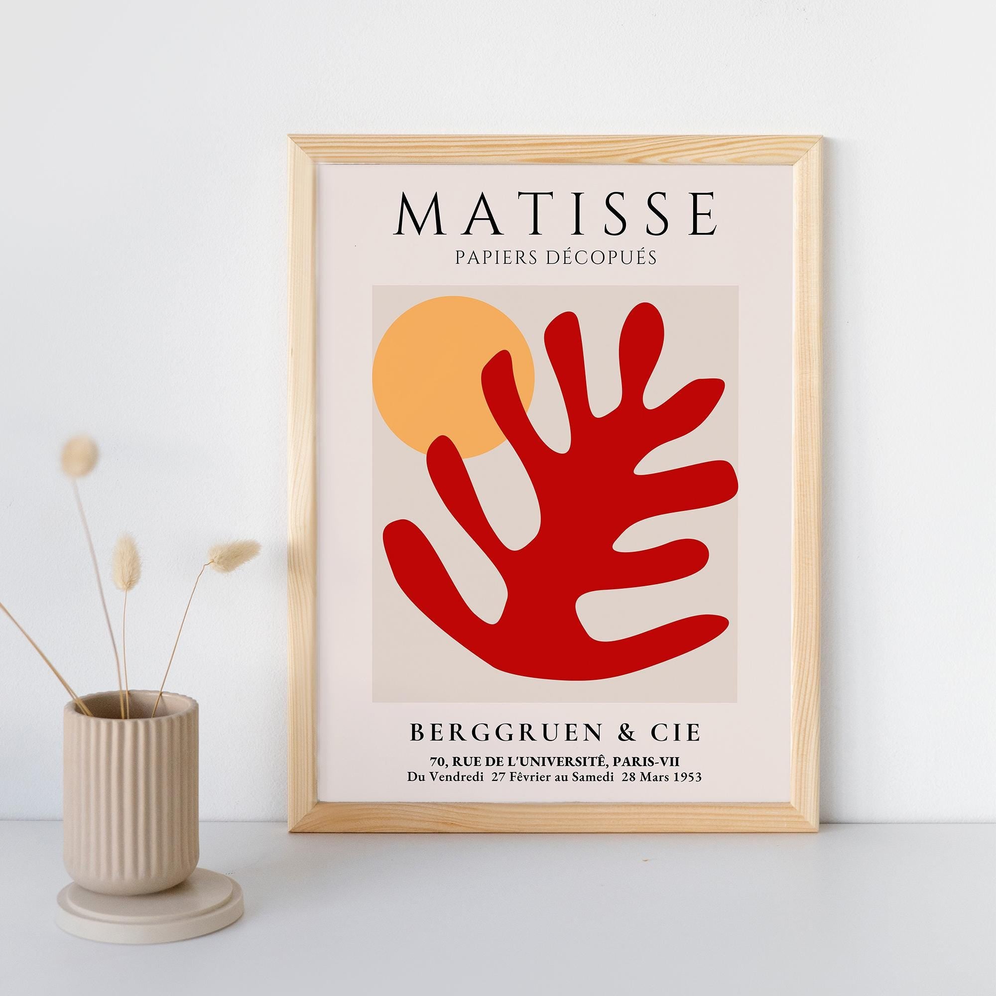 Matisse Red Coral Cutout Poster - Museum-Quality Art Print - Solid Wood Frame - Modern Wall Art - Ready to Hang