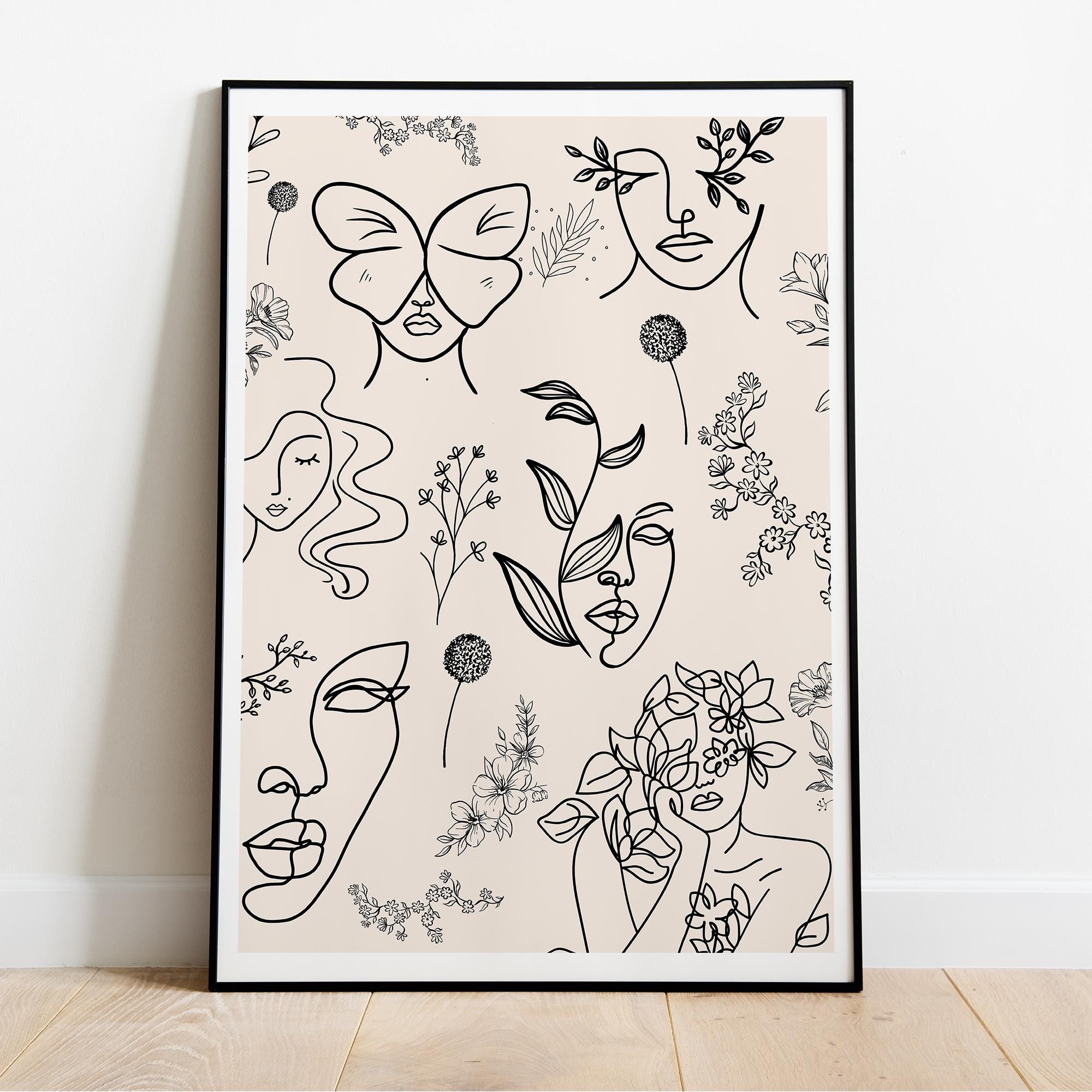 Elegant Abstract Line Art Poster with Floral and Botanical Patterns - Ready to Hang, Museum-Quality Print on Matte Paper, Framed in Wood