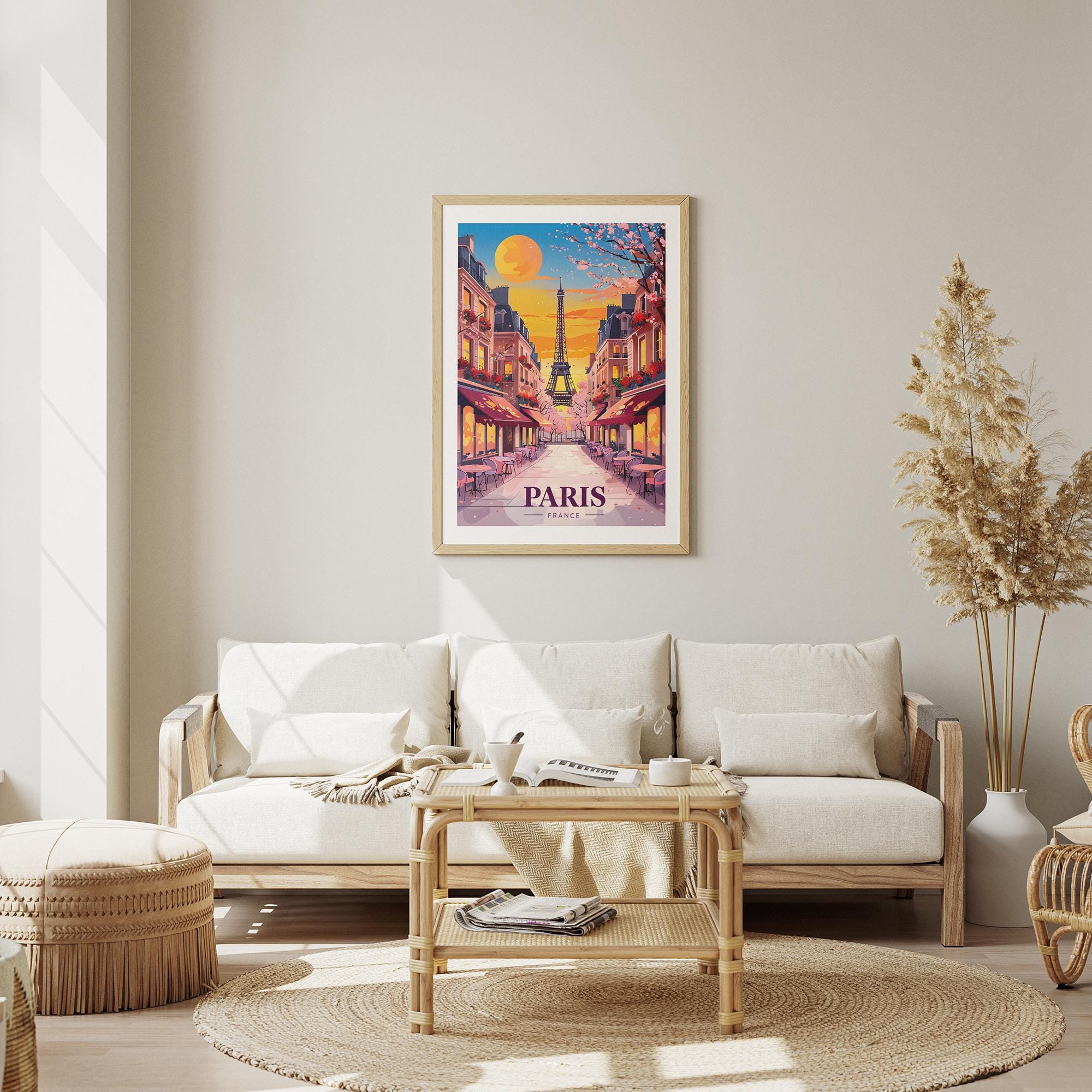 Paris Sunset Poster - Eiffel Tower Wall Art - Romantic Parisian Street - Framed & Unframed Options - Home and Cafe Decor - Digital Download