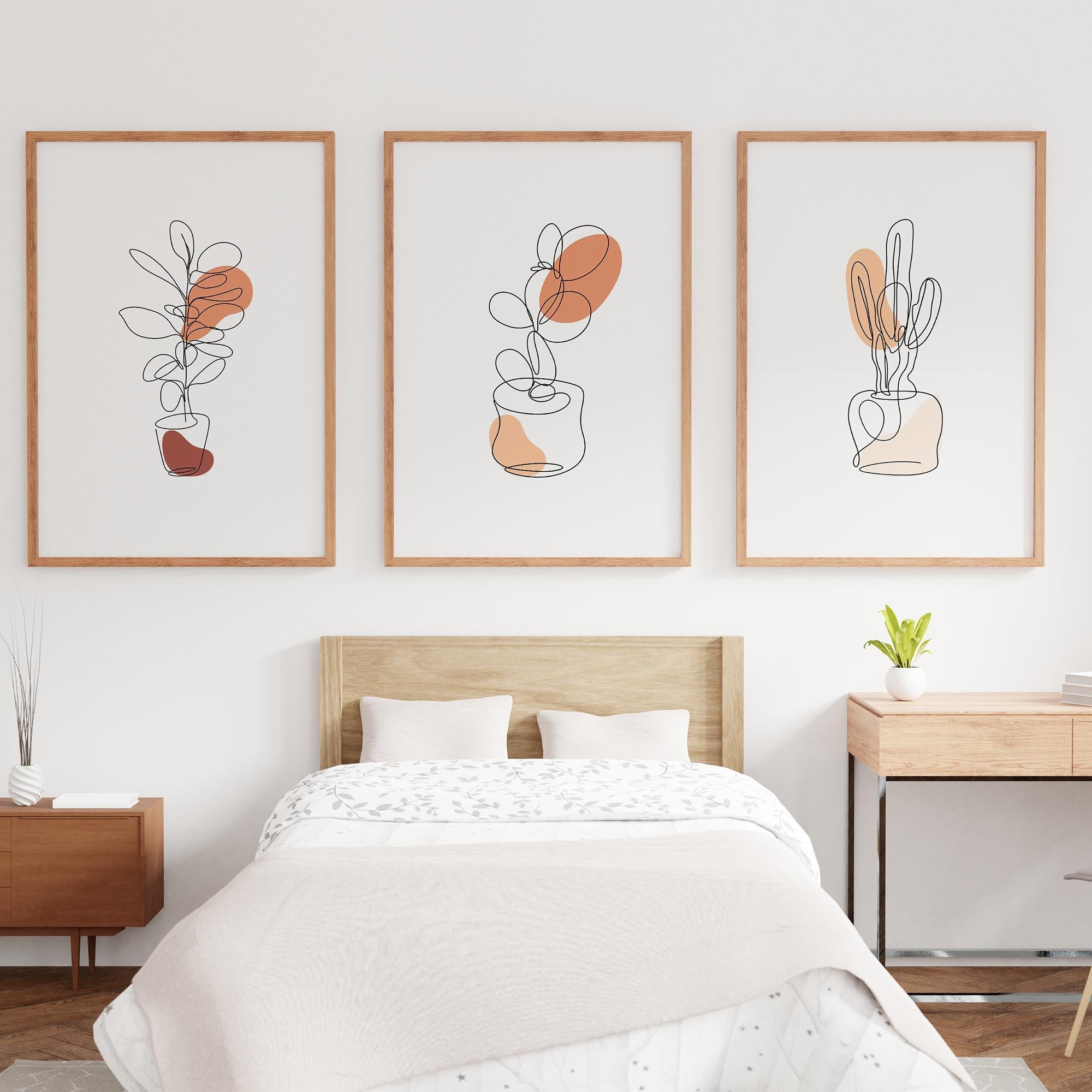 Minimalist Line Art Plant Set - 3 Piece Botanical Wall Art, Abstract Plant Prints, Scandinavian Decor, Modern Home Office Artwork