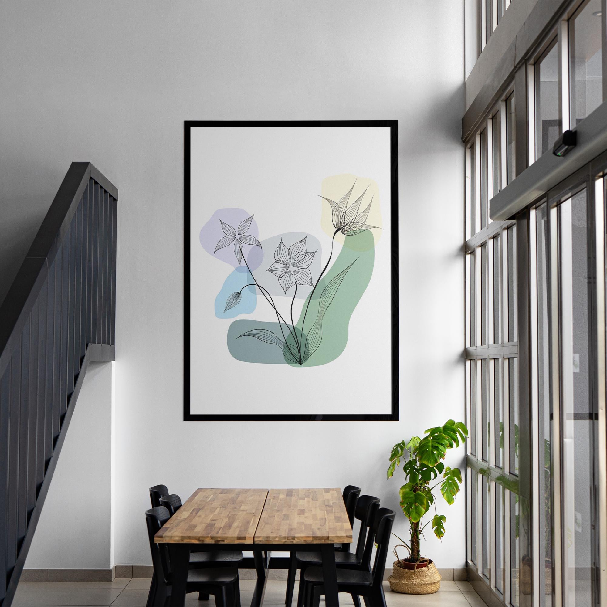 Abstract Botanical Line Art – Minimalist Floral Wall Art Poster, Framed or Canvas Print for Modern Home Decor