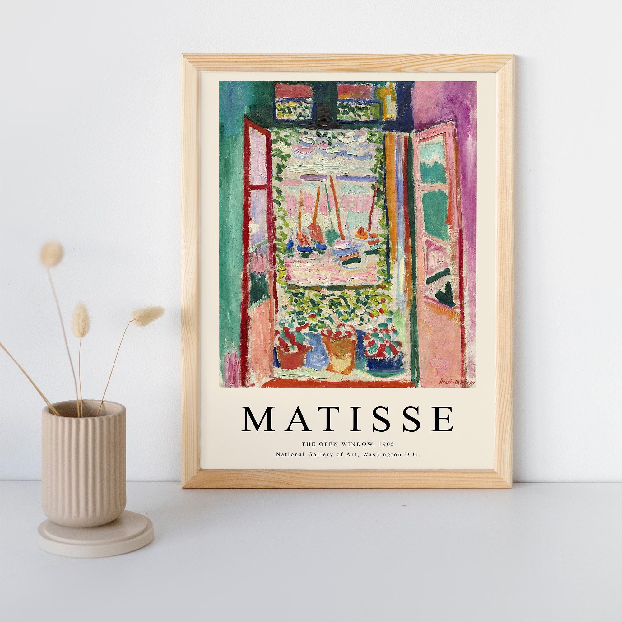 High-Quality Framed Matisse Print, The Open Window, 1905 - Museum-Grade Matte Paper, Sturdy Pine Frame, 15 Sizes Available, Ready to Hang