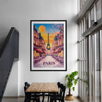 Paris Sunset Poster - Eiffel Tower Wall Art - Romantic Parisian Street - Framed & Unframed Options - Home and Cafe Decor
