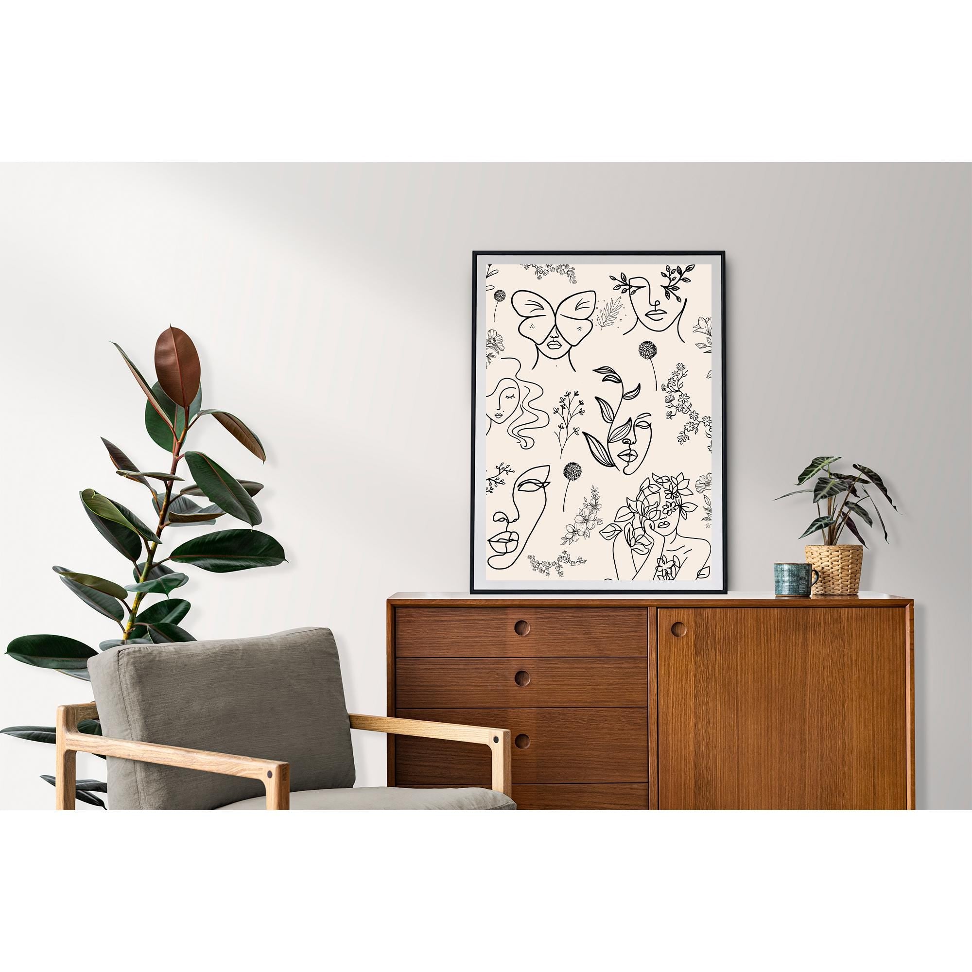 Elegant Abstract Line Art Poster with Floral and Botanical Patterns - Ready to Hang, Museum-Quality Print on Matte Paper, Framed in Wood