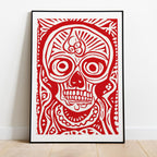 Bold Red Skull Art Print - Museum Quality, Framed in Durable Wood, Ready to Hang, High-Quality Paper, Perfect for Art Lovers!