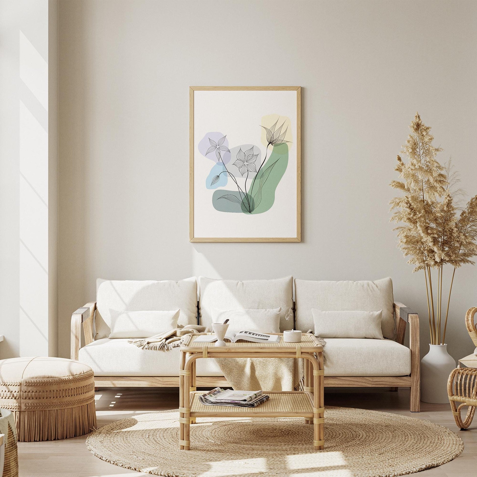 Abstract Botanical Line Art – Minimalist Floral Wall Art Poster, Framed or Canvas Print for Modern Home Decor