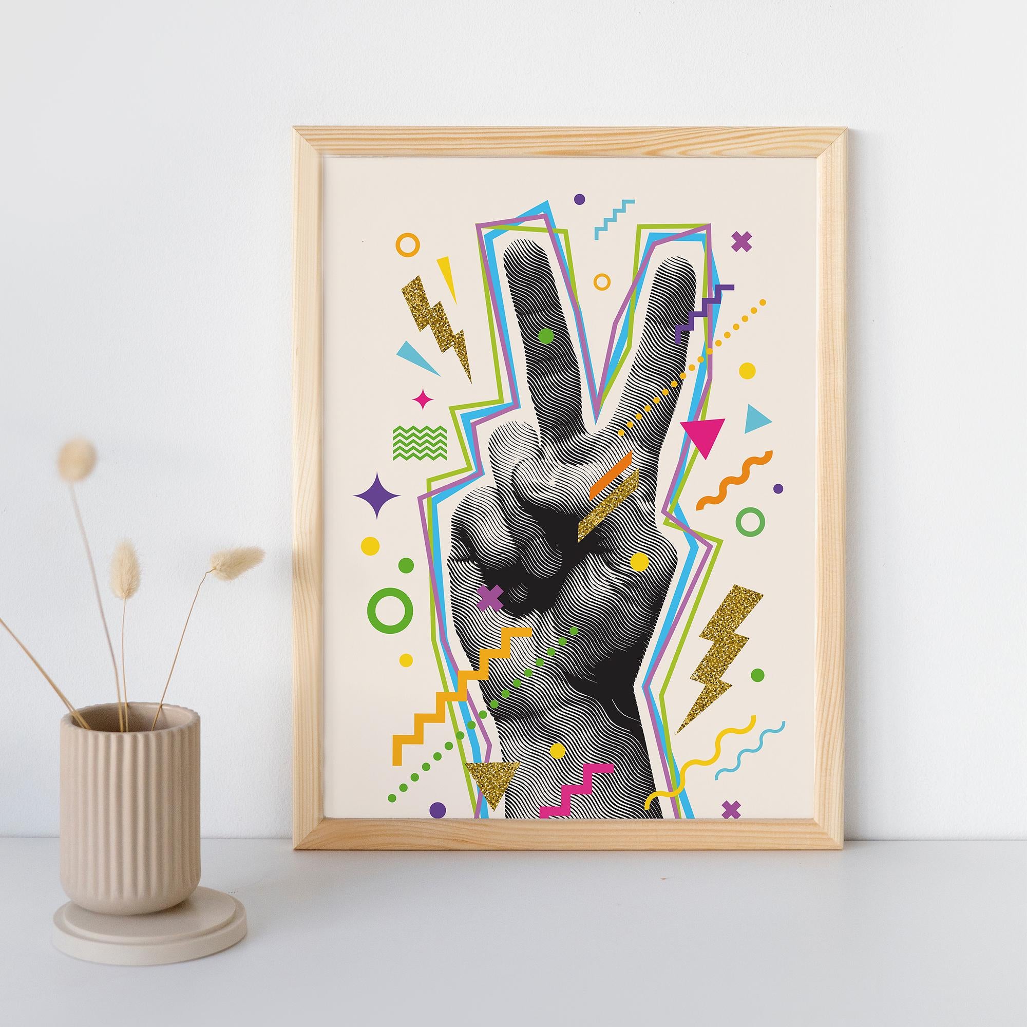Peace Sign Art Print - Framed Poster, Museum-Quality Matte Paper, Sustainable Wood Frame, Vibrant Retro Design, Ready to Hang