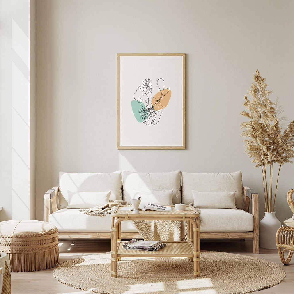 Minimal Abstract Line Art Print – Boho Plant Poster, Scandinavian Wall Art for Living Room, Gallery Wall Decor, Neutral Tones