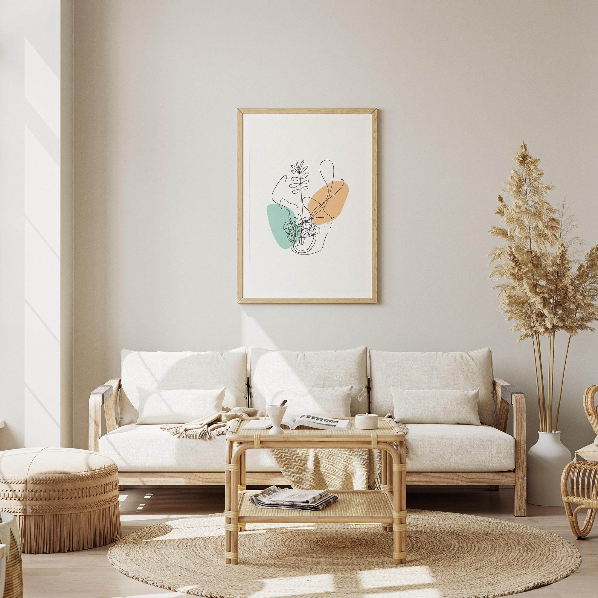 Minimal Abstract Line Art Print – Boho Plant Poster, Scandinavian Wall Art for Living Room, Gallery Wall Decor, Neutral Tones