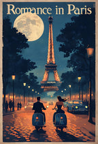 Romantic Paris Wall Art - Eiffel Tower Night Scene - Museum-Quality Poster with Durable Wooden Frame, Perfect Home Decor Gift