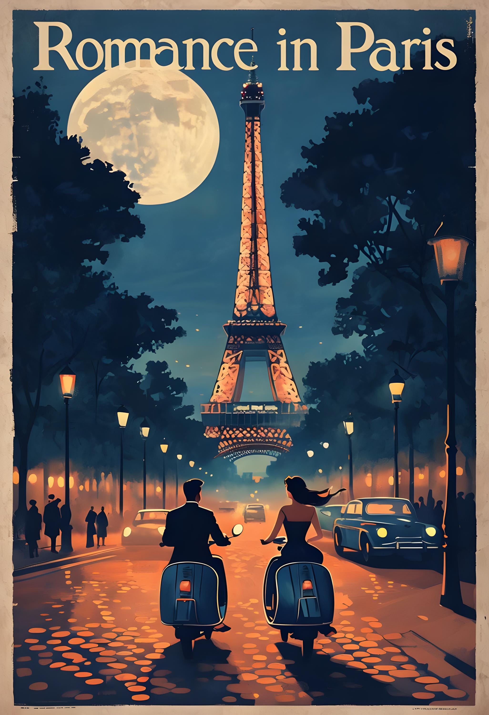 Romantic Paris Wall Art - Eiffel Tower Night Scene - Museum-Quality Poster with Durable Wooden Frame, Perfect Home Decor Gift