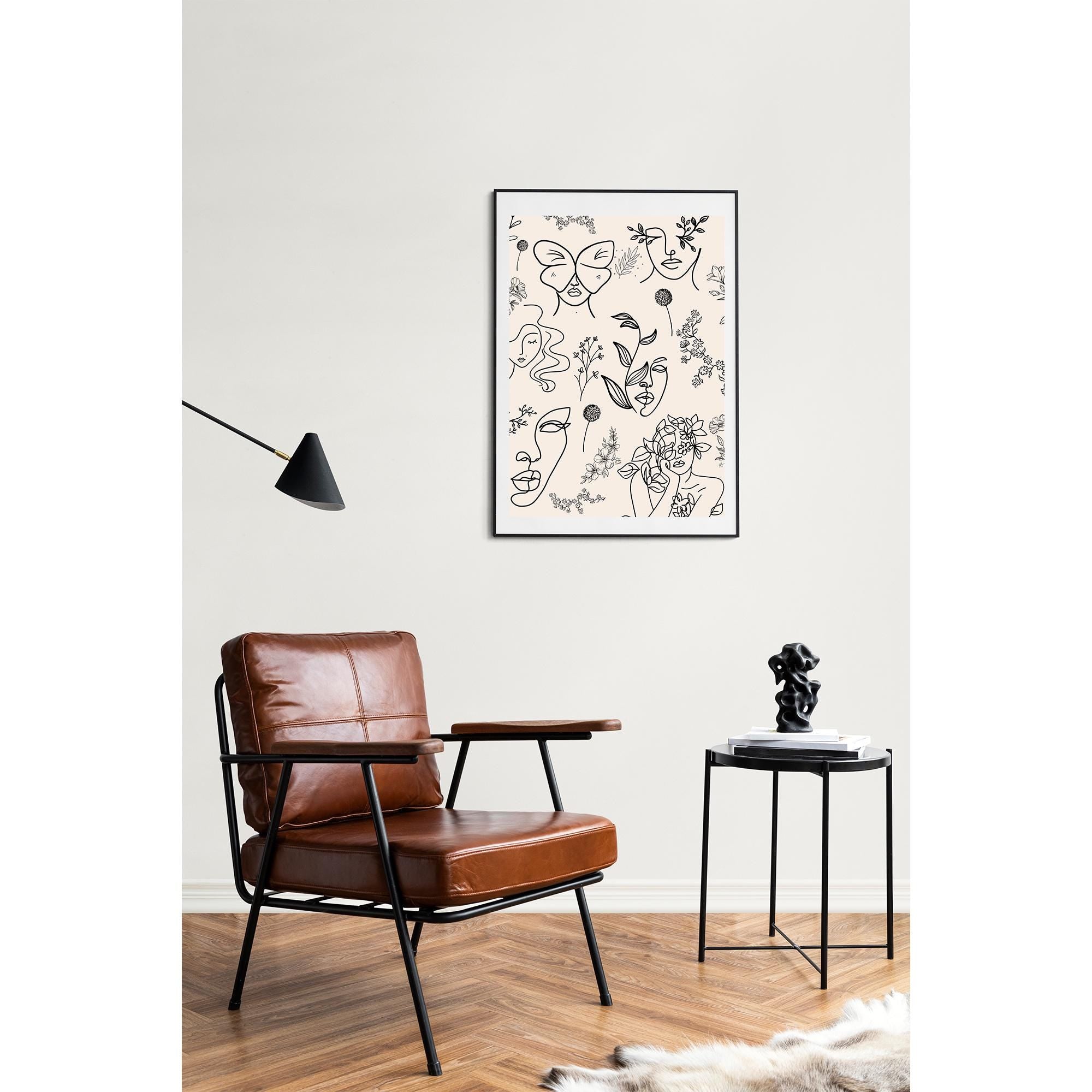 Elegant Abstract Line Art Poster with Floral and Botanical Patterns - Ready to Hang, Museum-Quality Print on Matte Paper, Framed in Wood