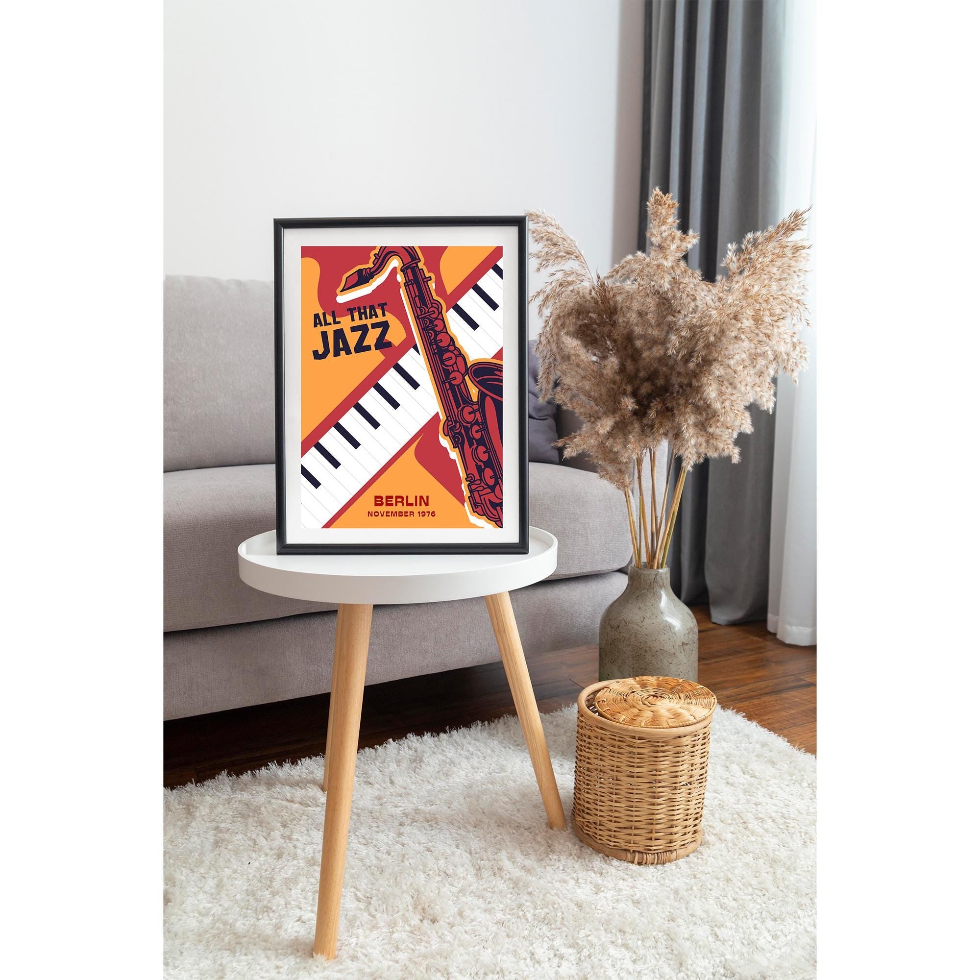 All That Jazz Framed Poster - Museum-Quality Matte Paper, Wood Frame - Saxophone & Piano Artwork, 1976 Berlin Jazz Concert Print