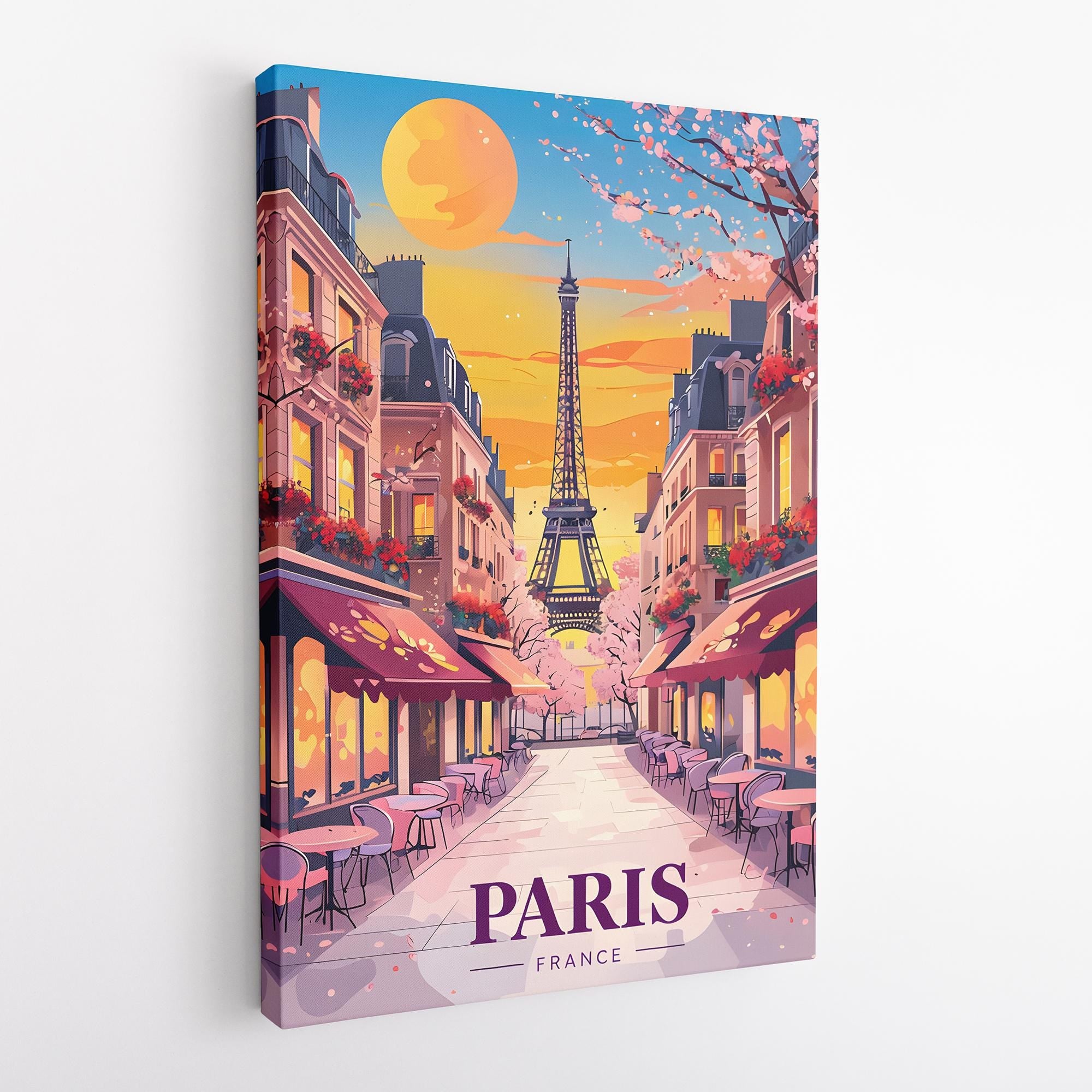 Paris Sunset Poster - Eiffel Tower Wall Art - Romantic Parisian Street - Framed & Unframed Options - Home and Cafe Decor