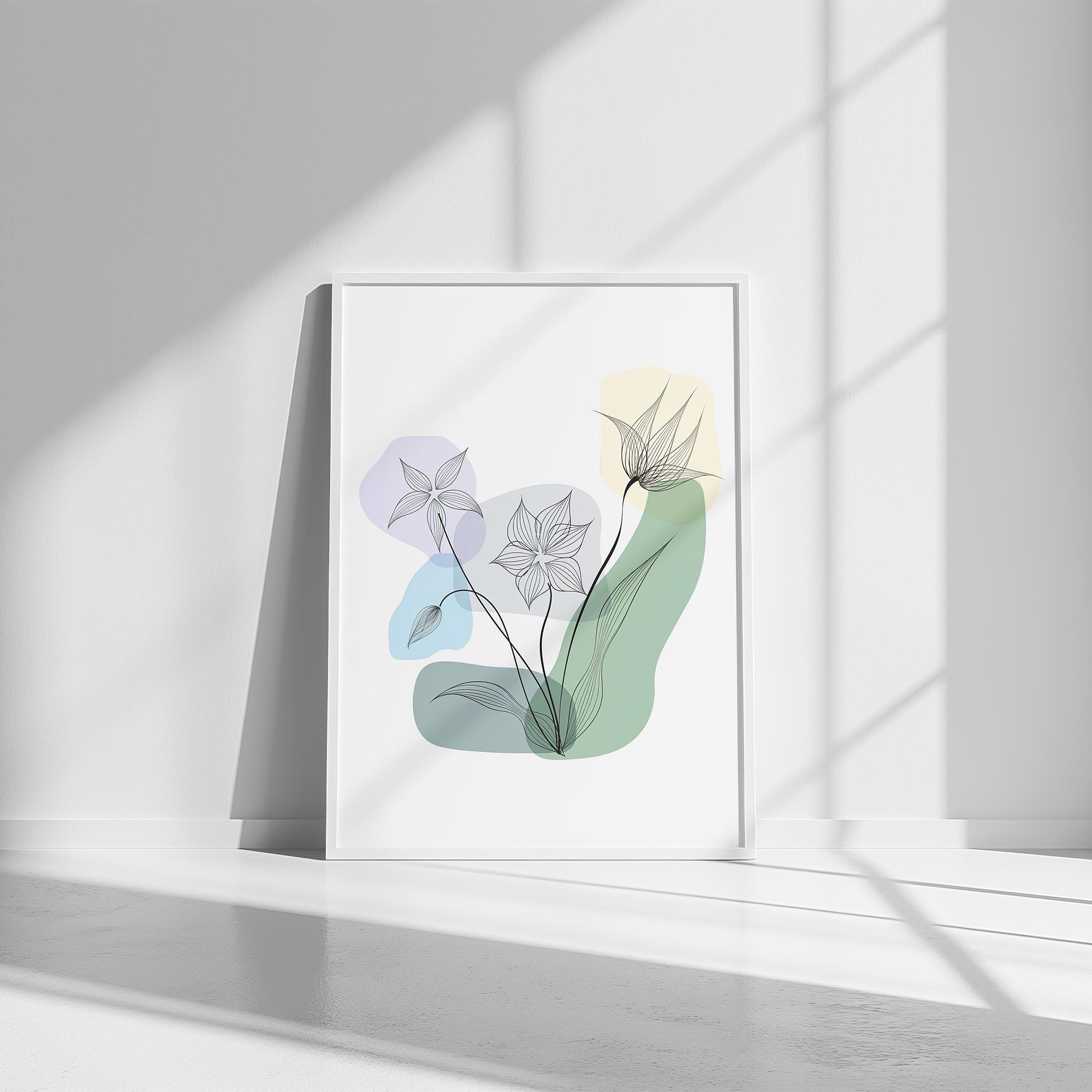 Abstract Botanical Line Art – Minimalist Floral Wall Art Poster, Framed or Canvas Print for Modern Home Decor