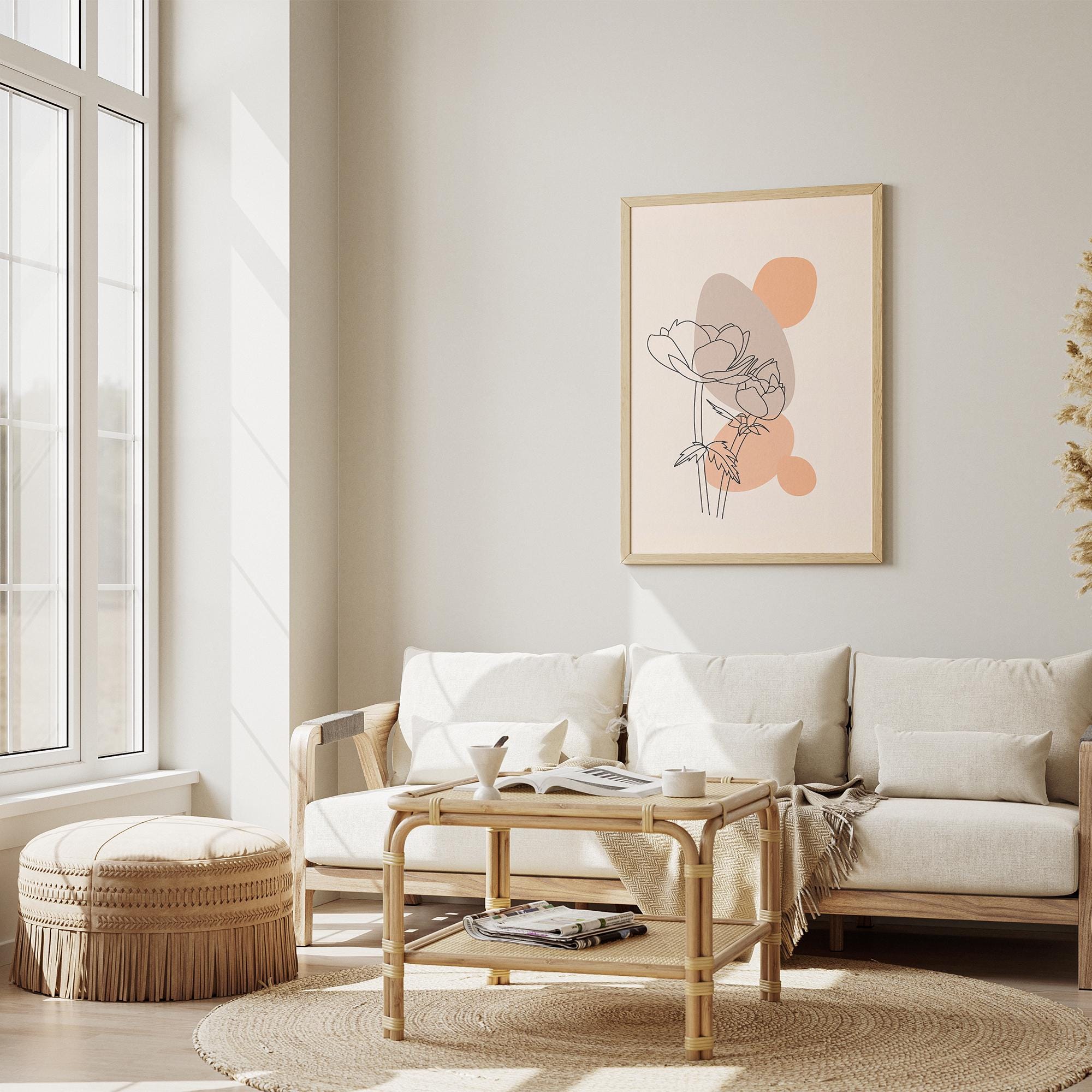 Minimal Botanical Line Art Poster – Modern Flower Wall Art for Living Room, Office & Bedroom – Neutral Wall Decor Print