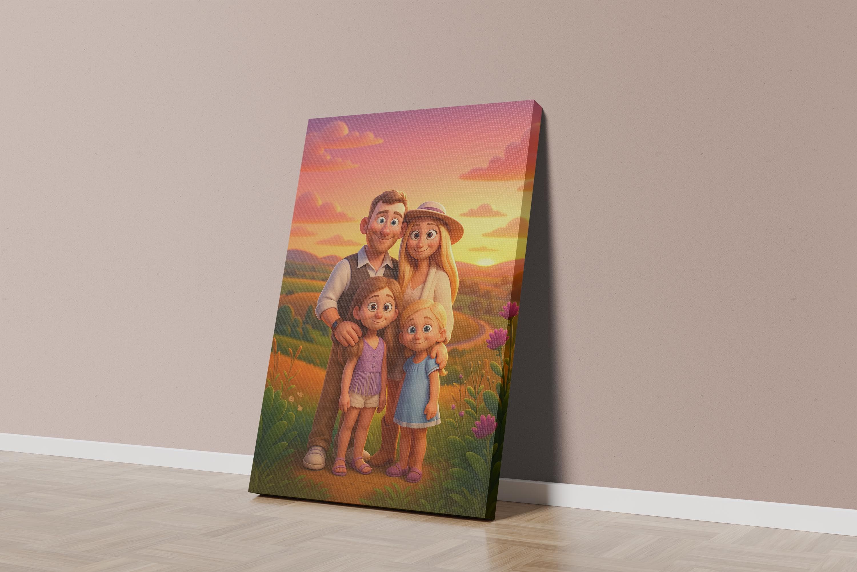 Custom Animated Character Family Portrait – Personalized Cartoon Style Art