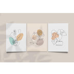 Boho Botanical Line Art Prints – Minimalist Plant & Face Wall Art Set of 3 – Neutral Abstract Poster for Modern Home Decor