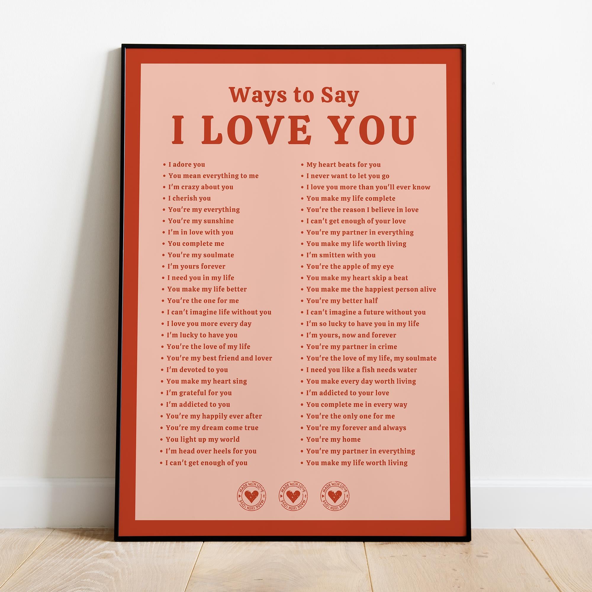 Romantic 'Ways to Say I Love You' Poster - Museum-Quality Print in Premium Wood Frame - Perfect for Home Decor & Thoughtful Gifts
