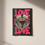 Skeletal Figures Embracing Poster - Love Is Love Art Print - Premium Framed, Museum-Quality Paper, Sustainable Materials - 15 Sizes