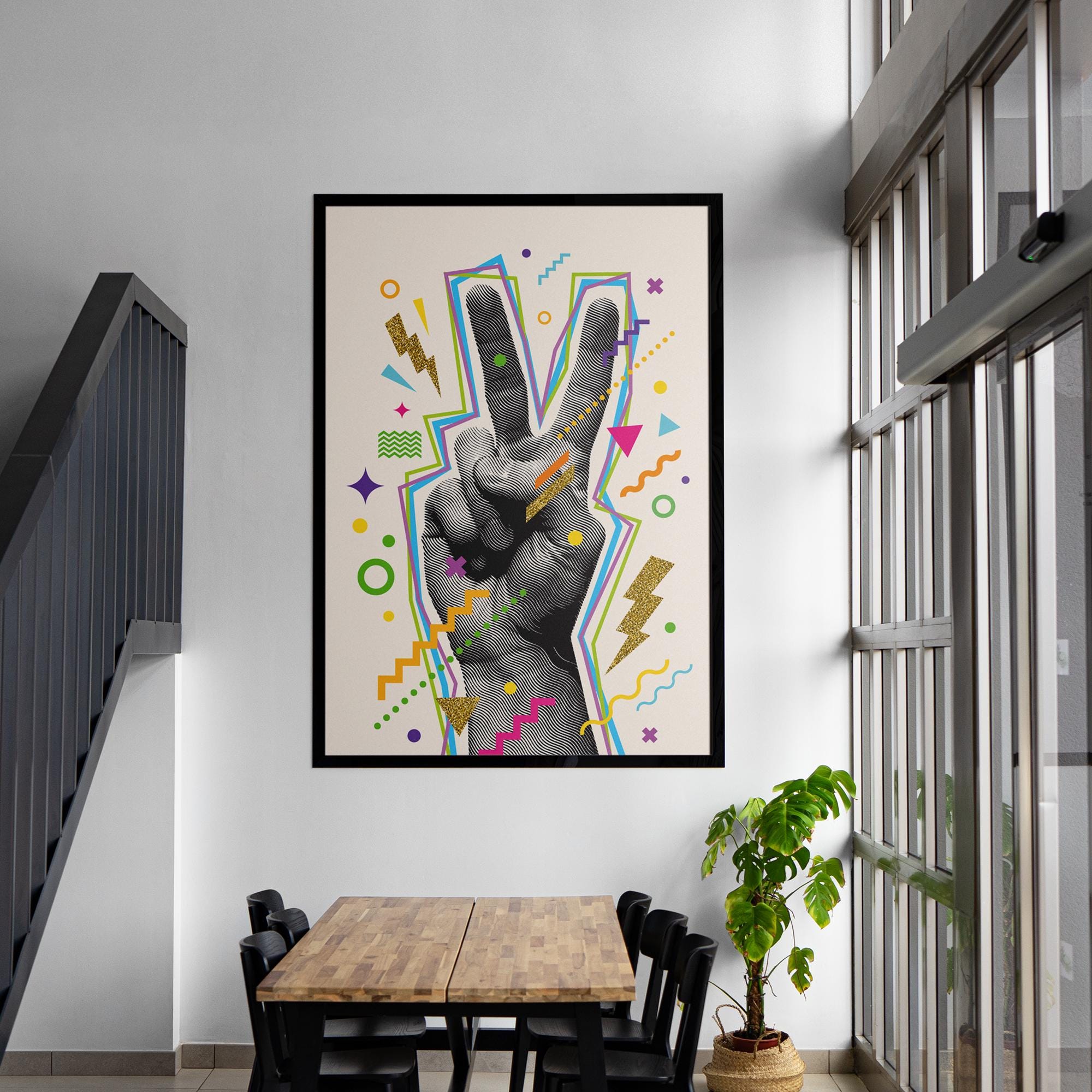 Peace Sign Art Print - Framed Poster, Museum-Quality Matte Paper, Sustainable Wood Frame, Vibrant Retro Design, Ready to Hang