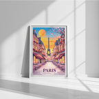 Paris Sunset Poster - Eiffel Tower Wall Art - Romantic Parisian Street - Framed & Unframed Options - Home and Cafe Decor - Digital Download