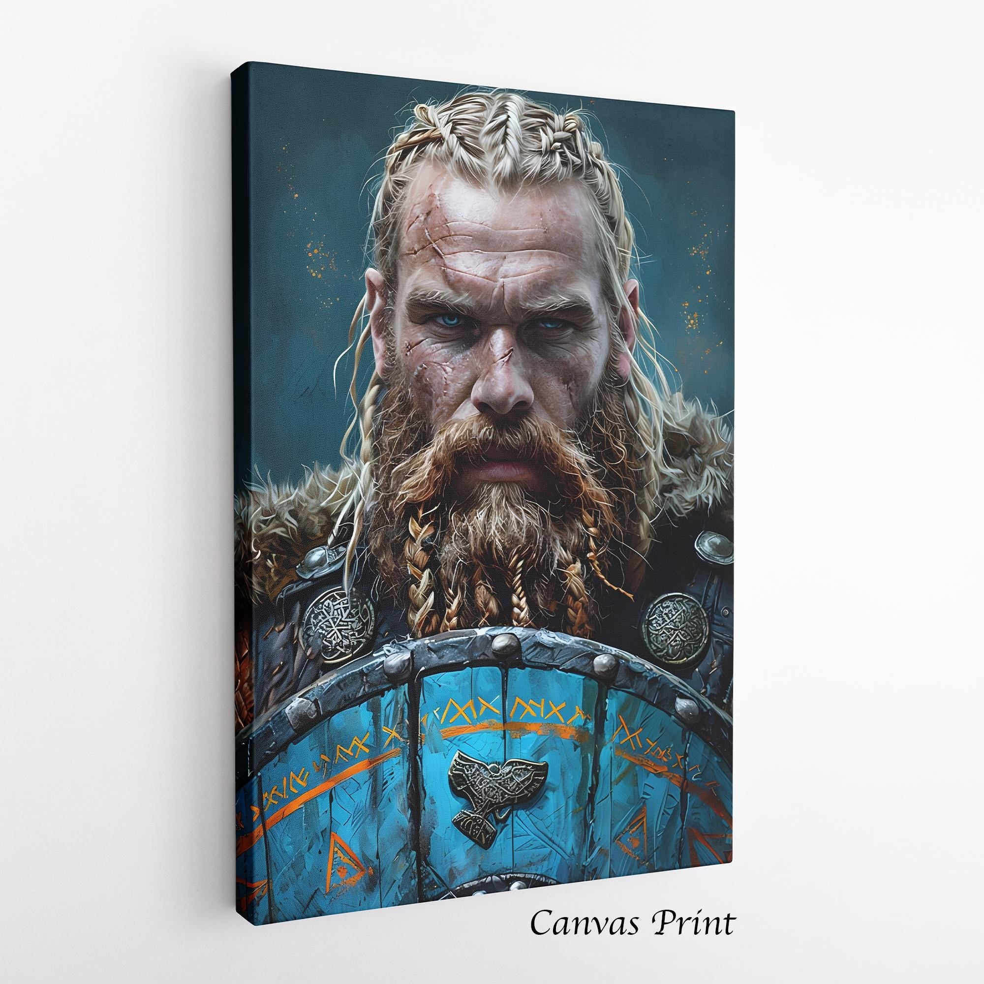 Viking Warrior Wall Art | Norse Mythology Poster | Framed or Canvas Print | Nordic Decor | Battle-Ready Viking | Gift | Digital Print