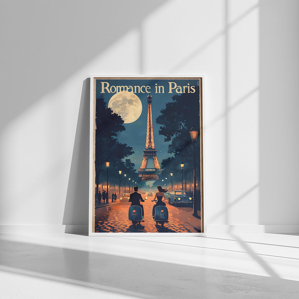 Romantic Paris Wall Art - Eiffel Tower Night Scene - Museum-Quality Poster with Durable Wooden Frame, Perfect Home Decor Gift