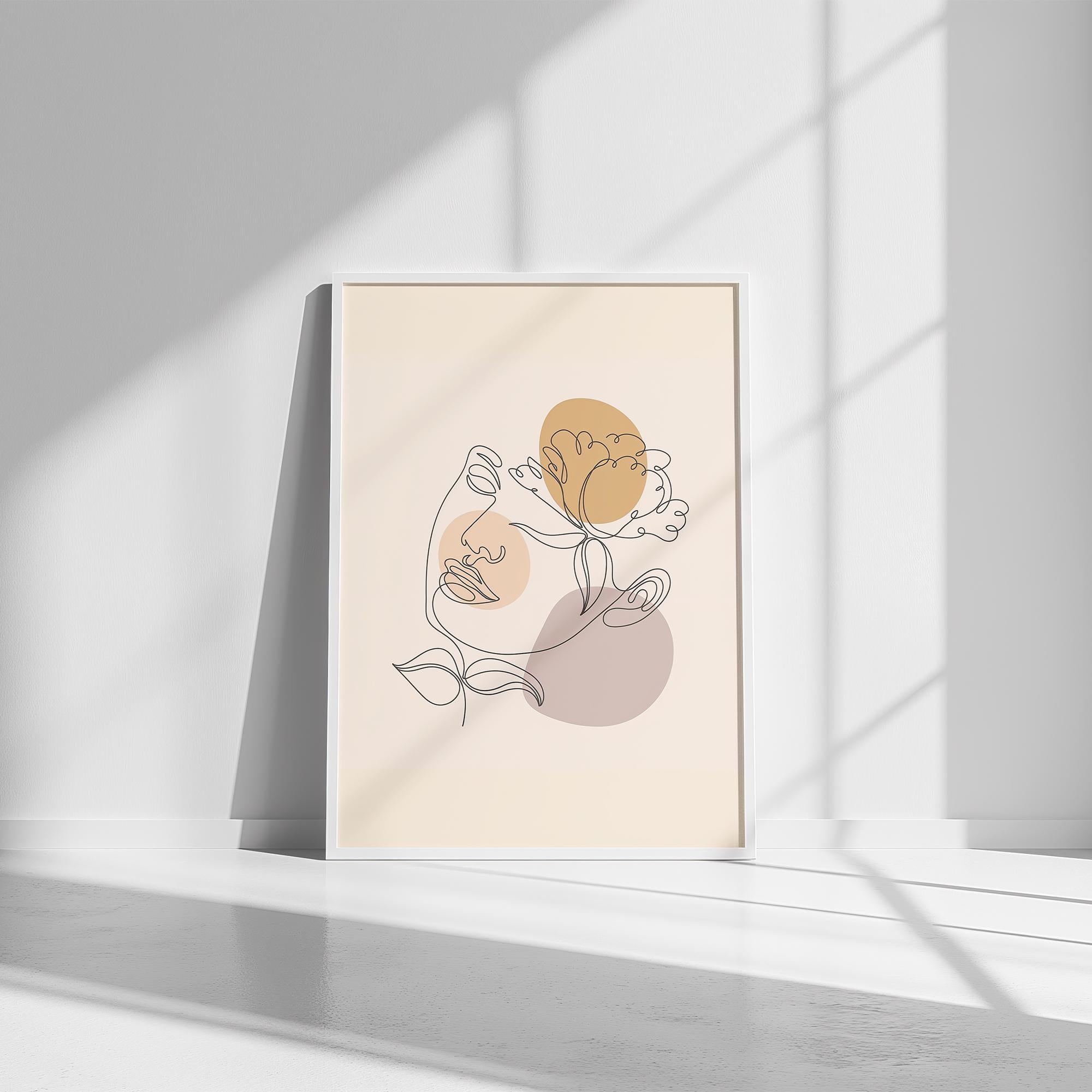 Modern One Line Face Art Print – Minimalist Floral Abstract Wall Art, Neutral Boho Canvas & Framed Poster, Aesthetic Home Decor