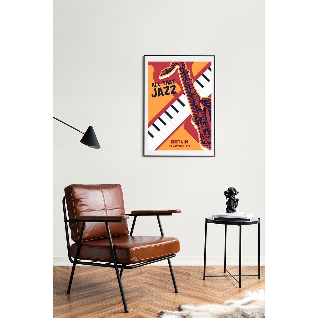 All That Jazz Framed Poster - Museum-Quality Matte Paper, Wood Frame - Saxophone & Piano Artwork, 1976 Berlin Jazz Concert Print