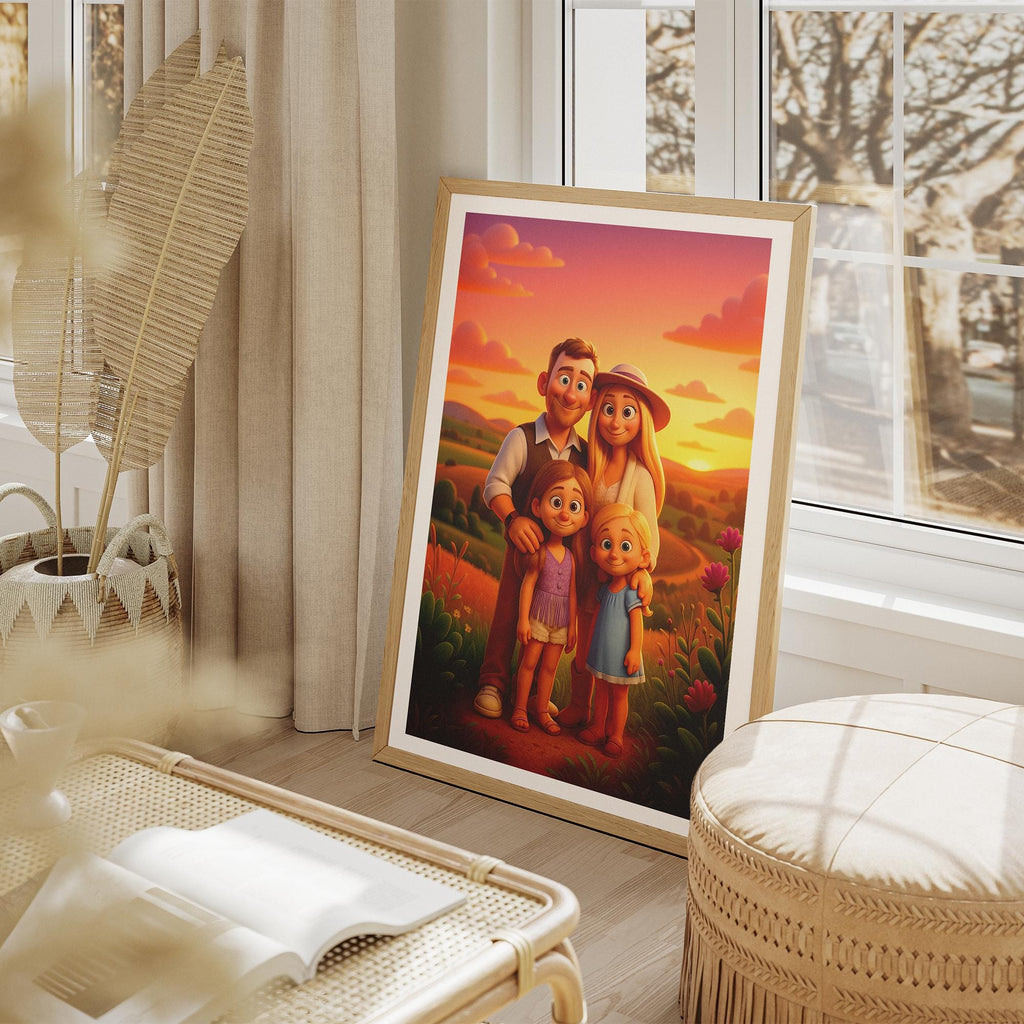 Custom Animated Character Family Portrait – Personalized Cartoon Style Art