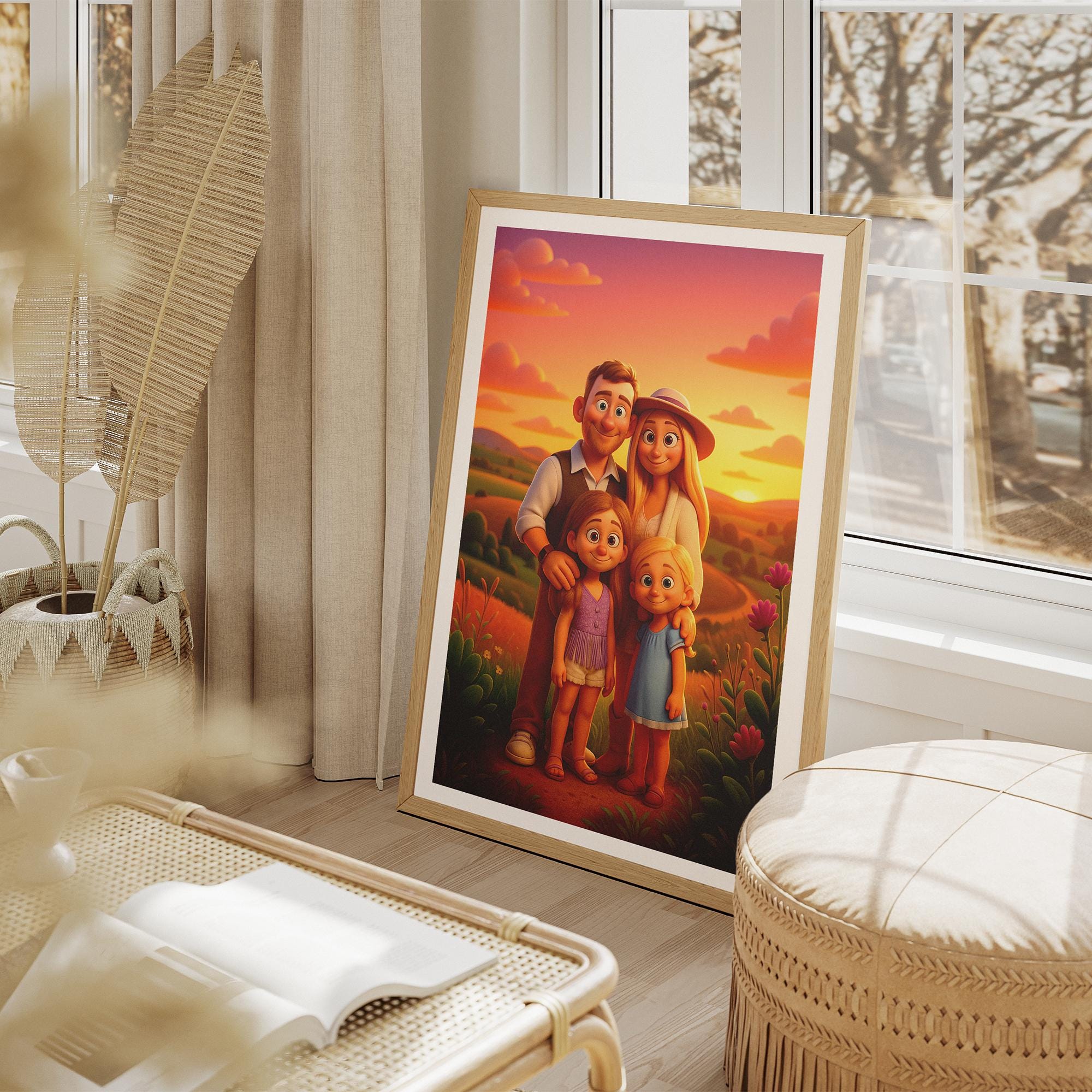 Custom Animated Character Family Portrait – Personalized Cartoon Style Art