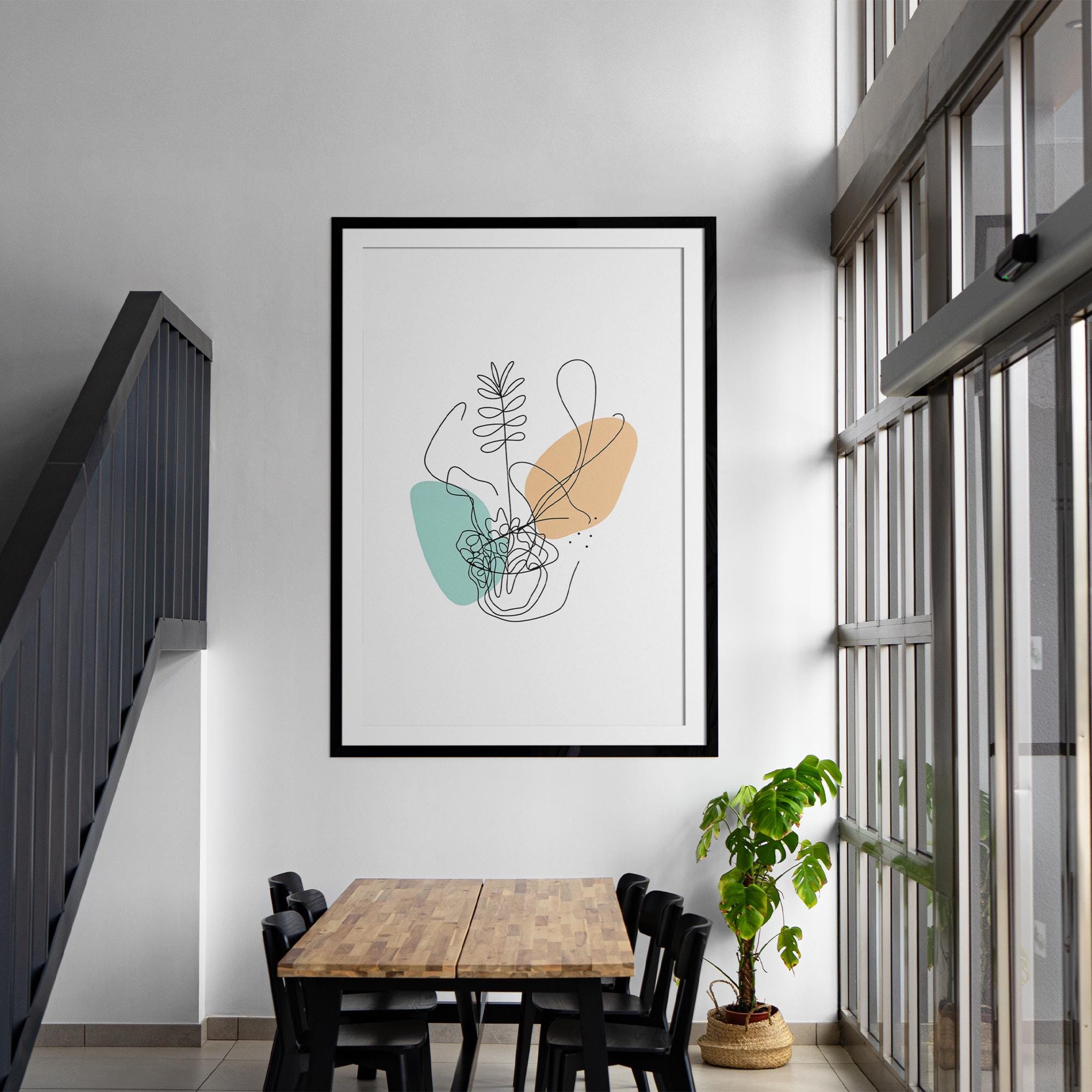 Minimal Abstract Line Art Print – Boho Plant Poster, Scandinavian Wall Art for Living Room, Gallery Wall Decor, Neutral Tones