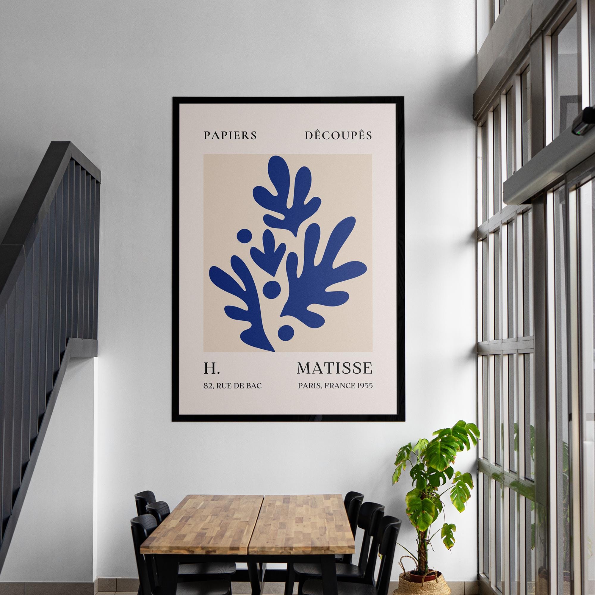 Matisse-Inspired Blue Abstract Cut-Out Poster - Museum Quality Paper, Ready-to-Hang, Sustainable Materials, Elegant Home Decor