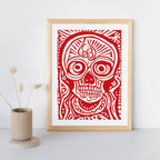 Bold Red Skull Art Print - Museum Quality, Framed in Durable Wood, Ready to Hang, High-Quality Paper, Perfect for Art Lovers!