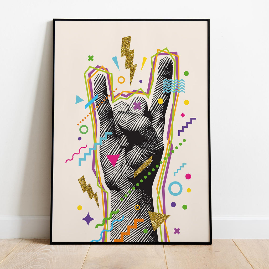 Retro Pop Art Hand Sign Poster - Museum-Quality Matte Print, Premium Pine Frame, Plexiglass Protection - 3 Frame Colors Available!