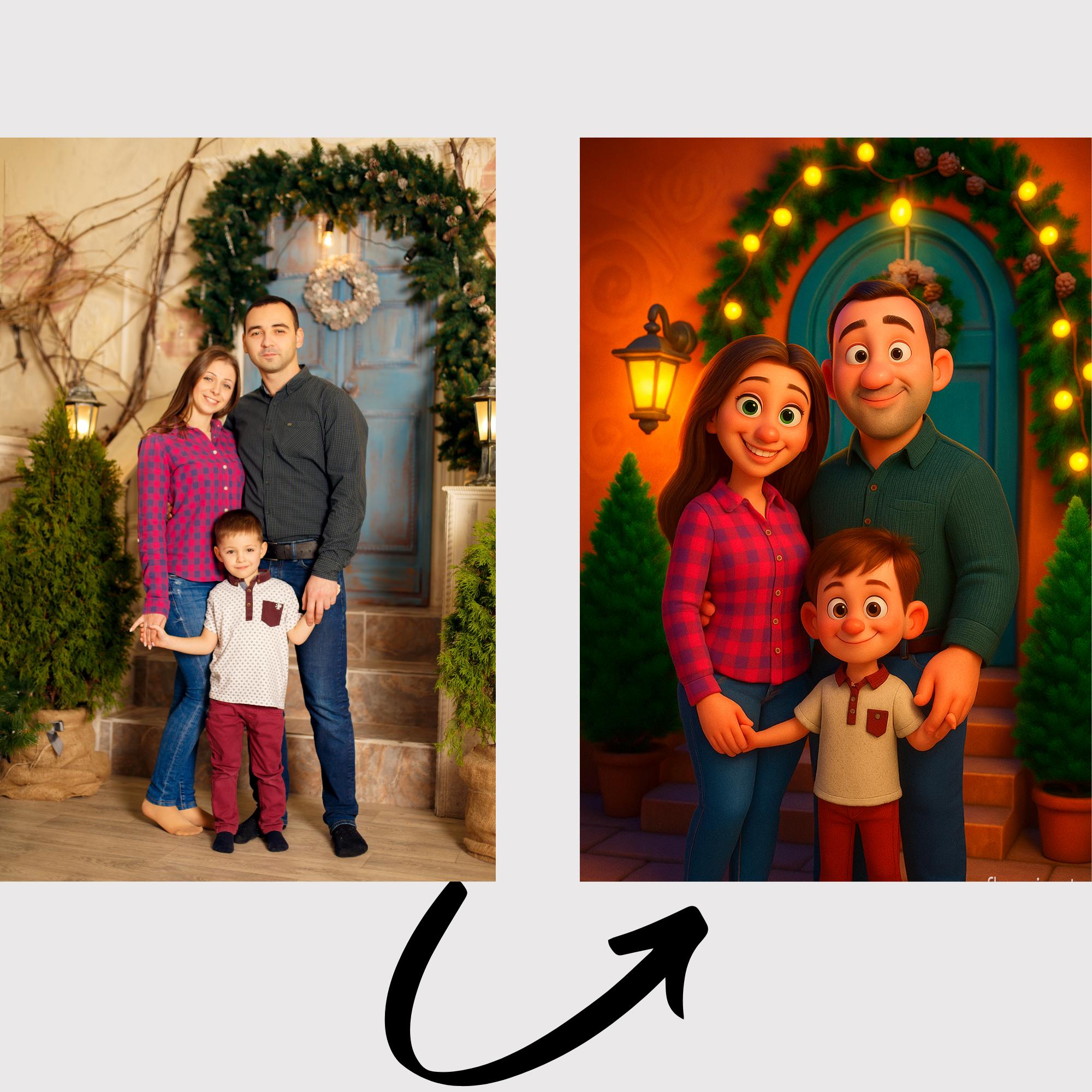 Custom Animated Character Family Portrait – Personalized Cartoon Style Art