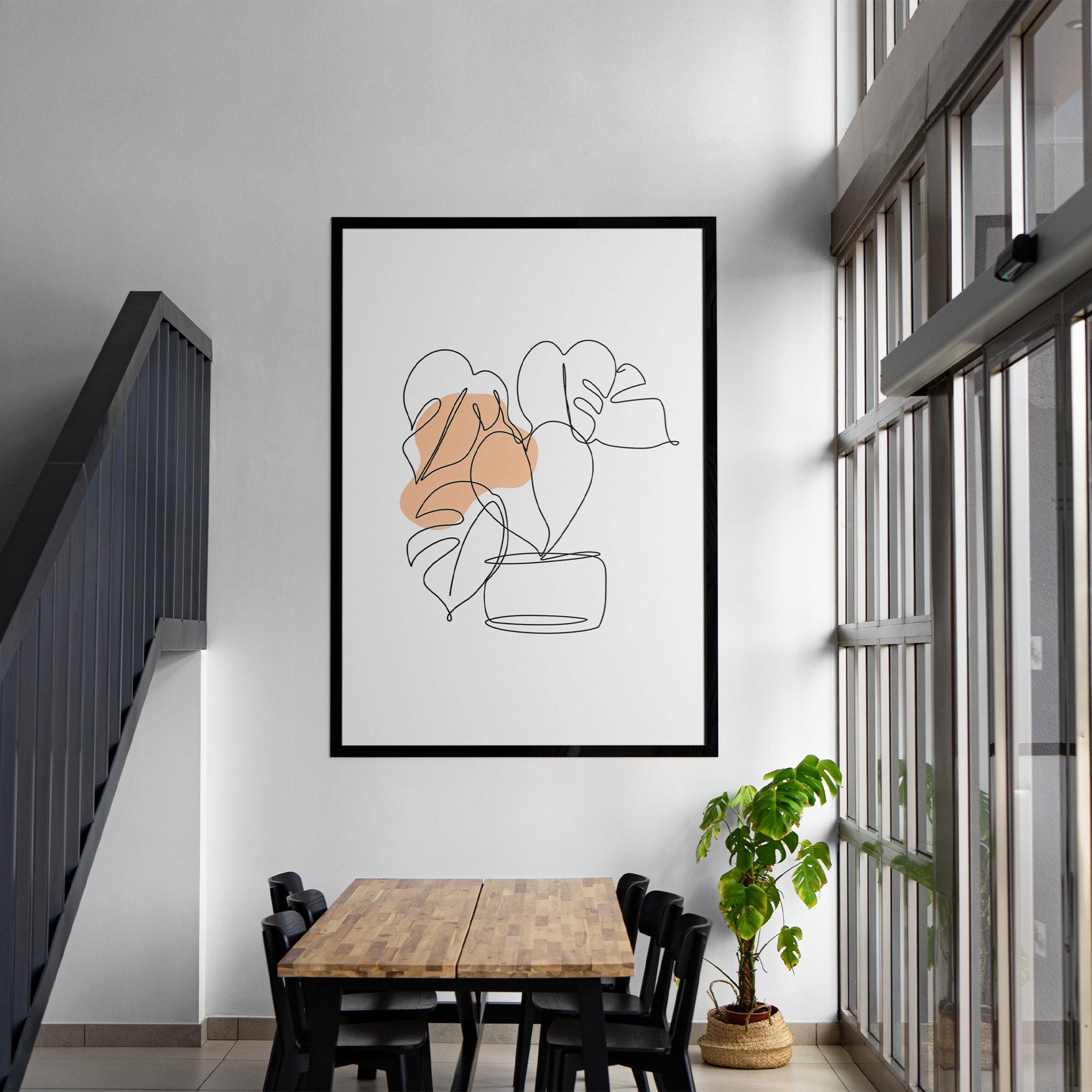 Monstera Line Art Print - Minimalist Botanical Wall Art - Scandinavian Plant Poster - Modern Home Decor