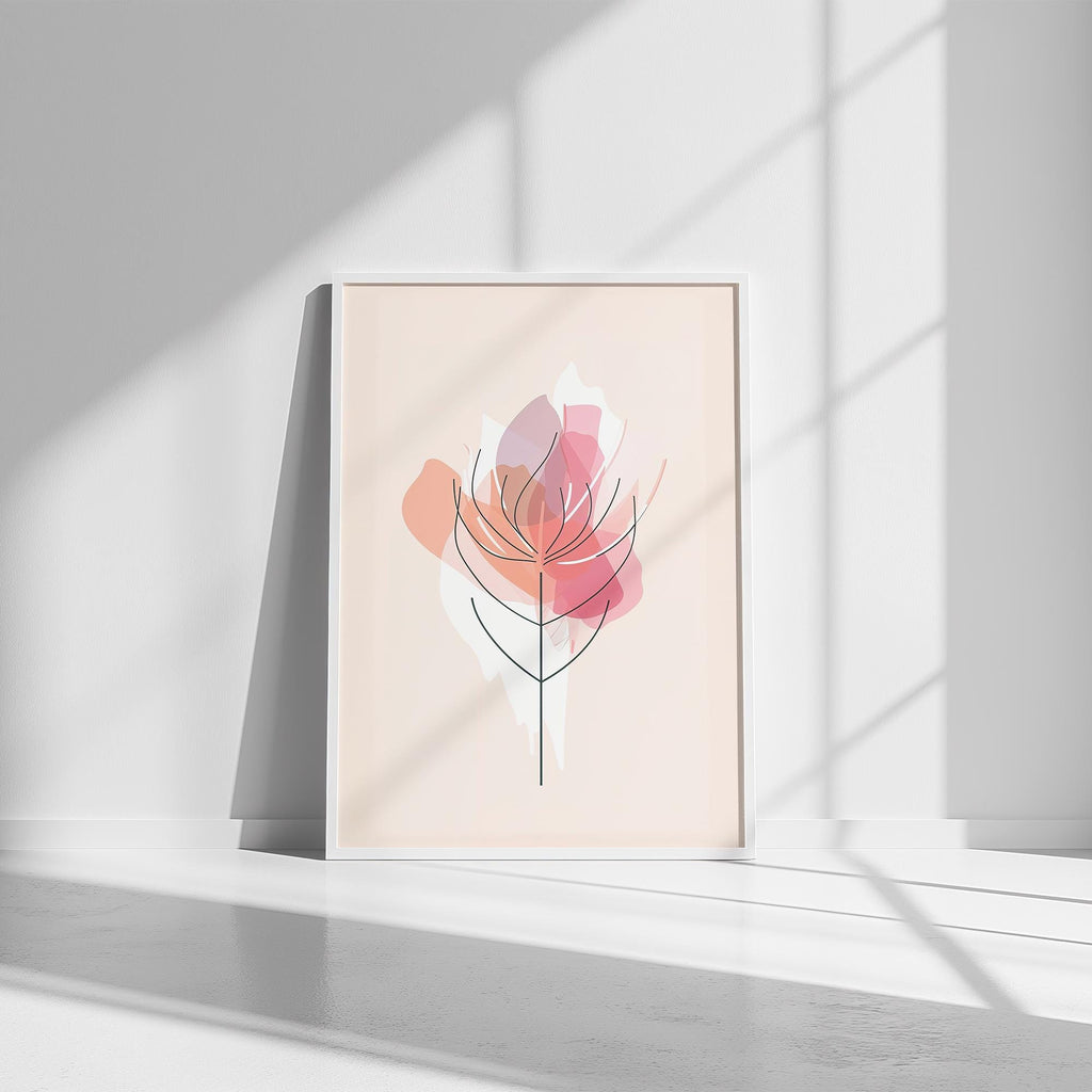 Modern Floral Line Art Poster – Pink Abstract Flower Print, Framed or Canvas Wall Art for Home & Office Decor