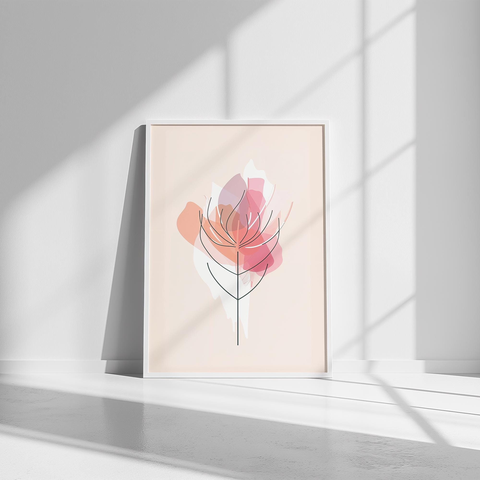 Modern Floral Line Art Poster – Pink Abstract Flower Print, Framed or Canvas Wall Art for Home & Office Decor