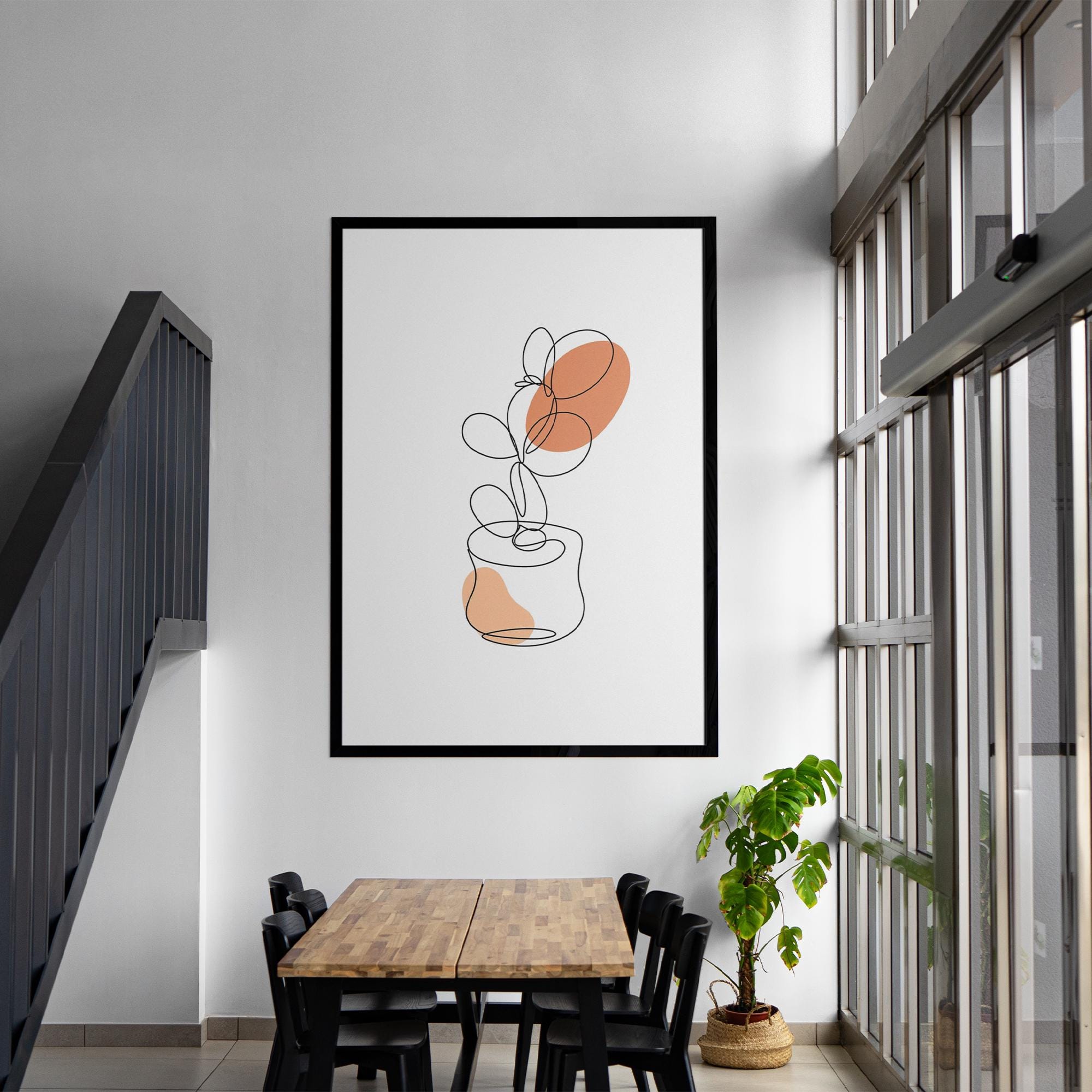 Minimalist Line Art Botanical Print – Abstract Plant Drawing, Modern Boho Wall Art, Scandinavian Home Decor, Neutral Aesthetic Poster