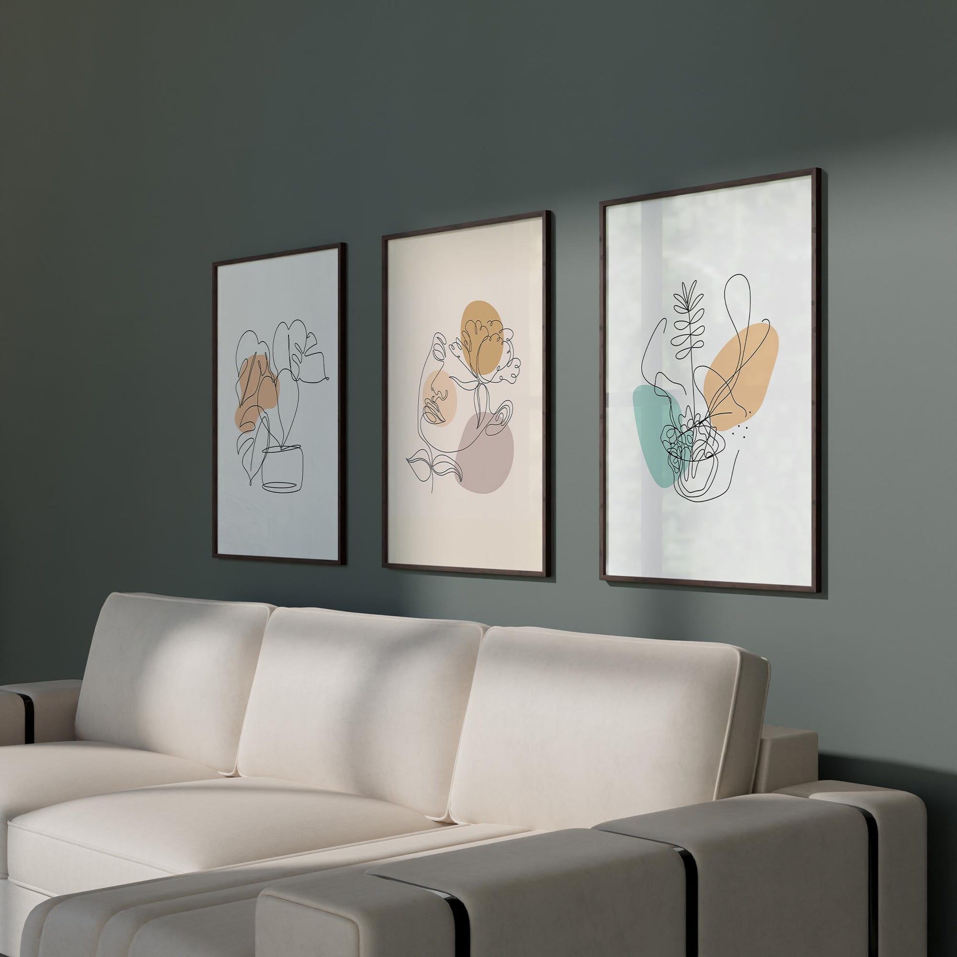 Boho Botanical Line Art Prints – Minimalist Plant & Face Wall Art Set of 3 – Neutral Abstract Poster for Modern Home Decor