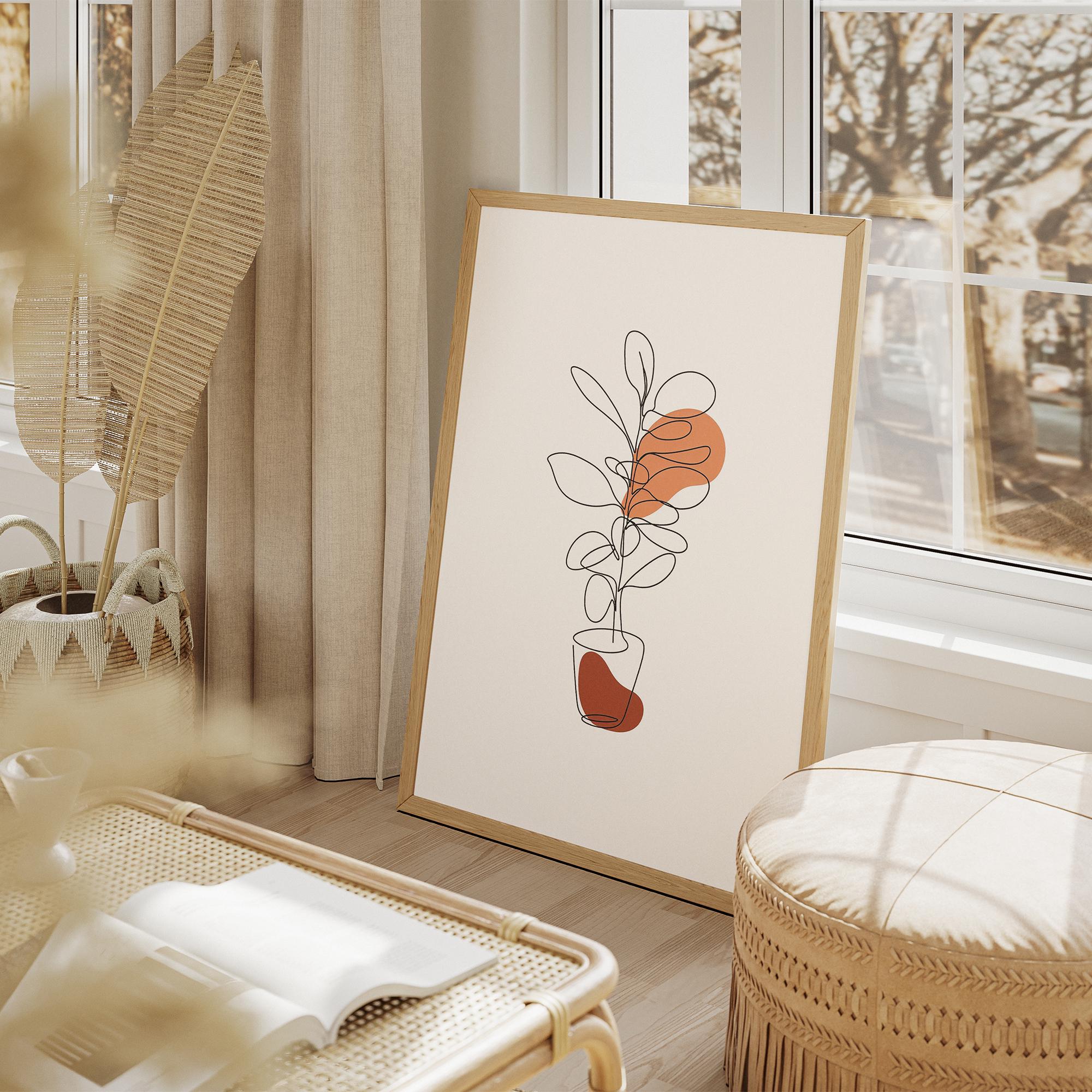 Minimalist Botanical Line Art Print – Abstract Plant Drawing, Modern Boho Wall Art, Scandinavian Poster, Neutral Aesthetic Decor