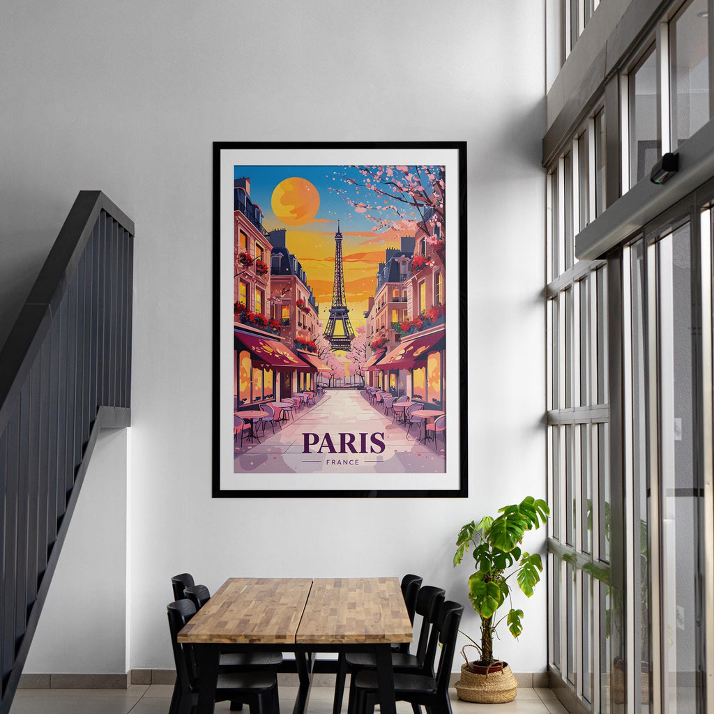 Paris Sunset Poster - Eiffel Tower Wall Art - Romantic Parisian Street - Framed & Unframed Options - Home and Cafe Decor - Digital Download