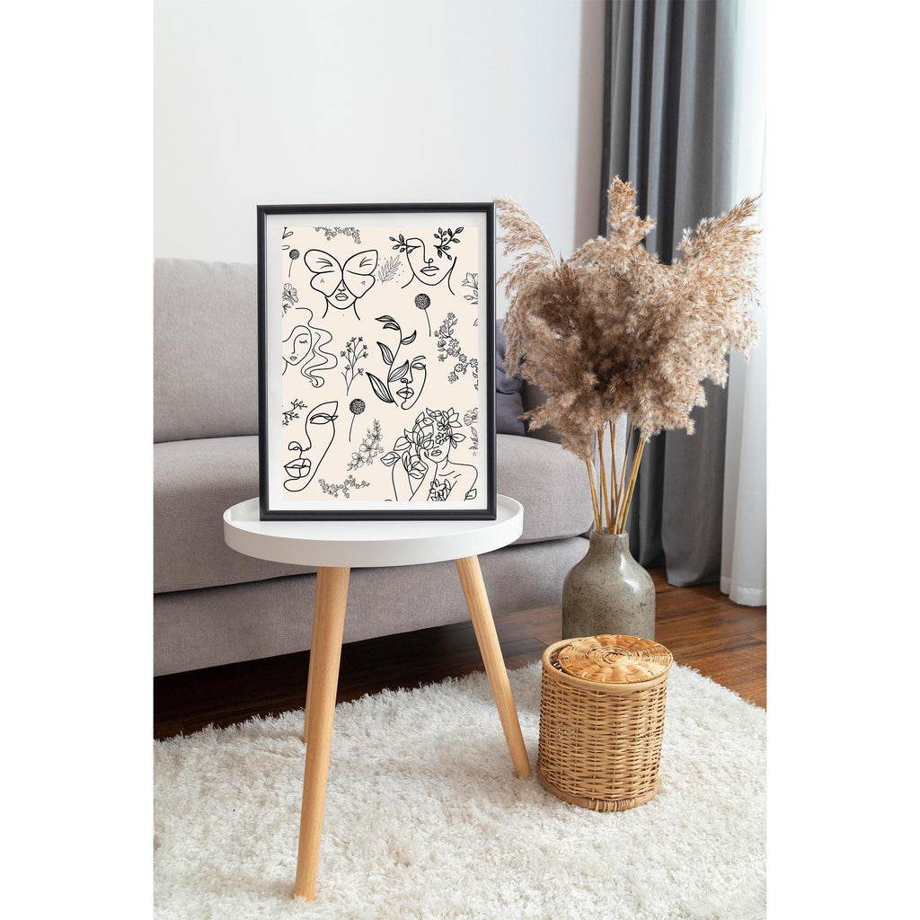 Elegant Abstract Line Art Poster with Floral and Botanical Patterns - Ready to Hang, Museum-Quality Print on Matte Paper, Framed in Wood